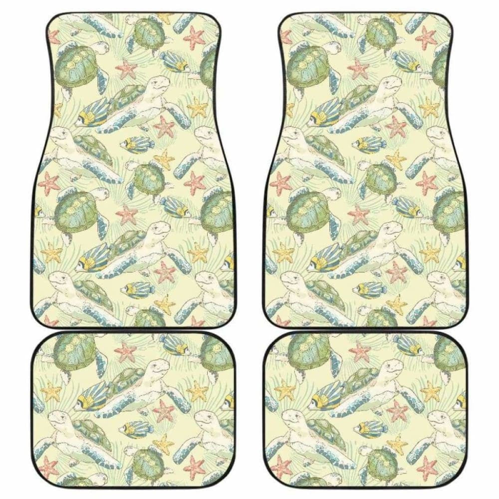 Hand Drawn Sea Turtle Fish Pattern Front And Back Car Mats