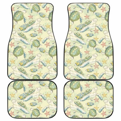 Hand Drawn Sea Turtle Fish Pattern Front And Back Car Mats
