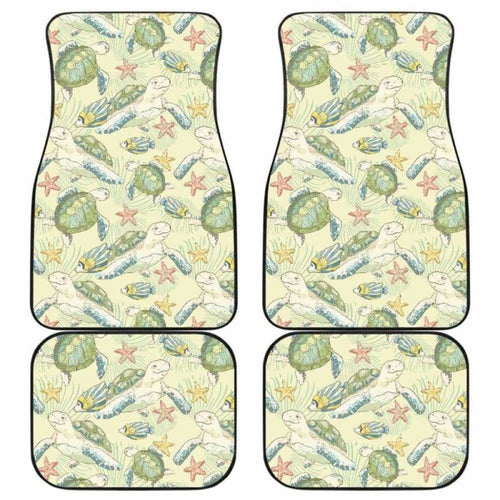 Hand Drawn Sea Turtle Fish Pattern Front And Back Car Mats