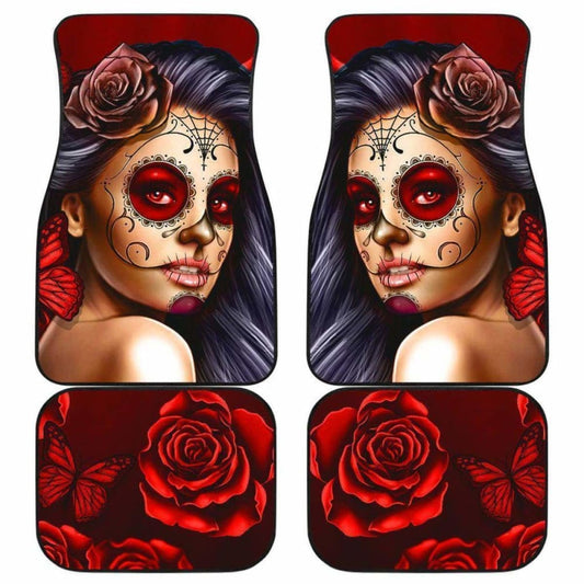 Calavera Girl - Red - Front and Back Car Floor Mats