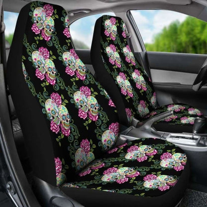 Set Of Sugar Skull Floral Car Seat Covers
