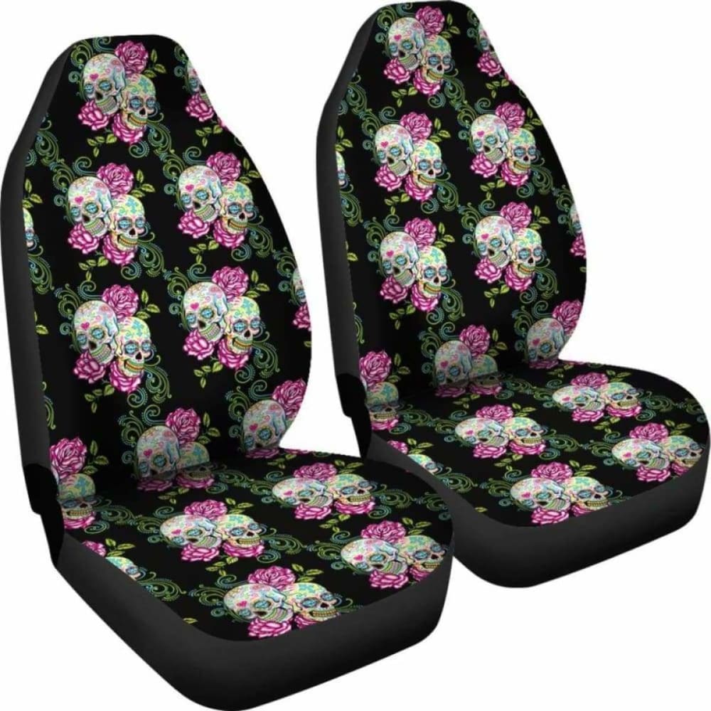 Set Of Sugar Skull Floral Car Seat Covers
