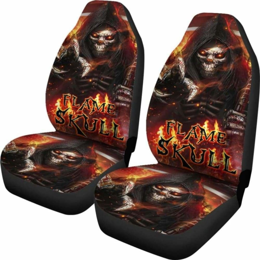 Set Of Pcs Flaming Skull Car Seat Covers