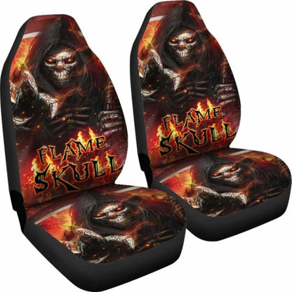 Set Of Pcs Flaming Skull Car Seat Covers