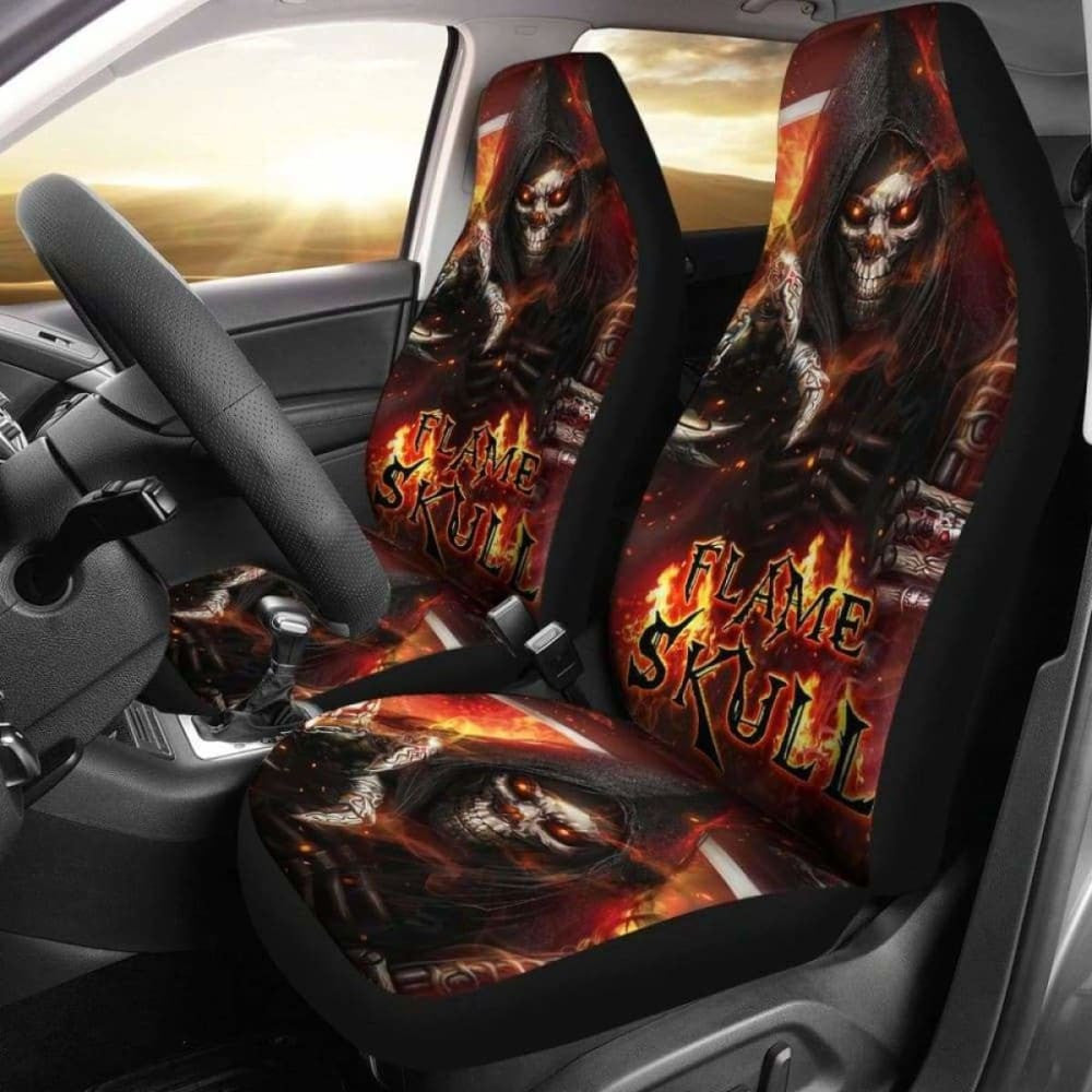 Set Of Pcs Flaming Skull Car Seat Covers