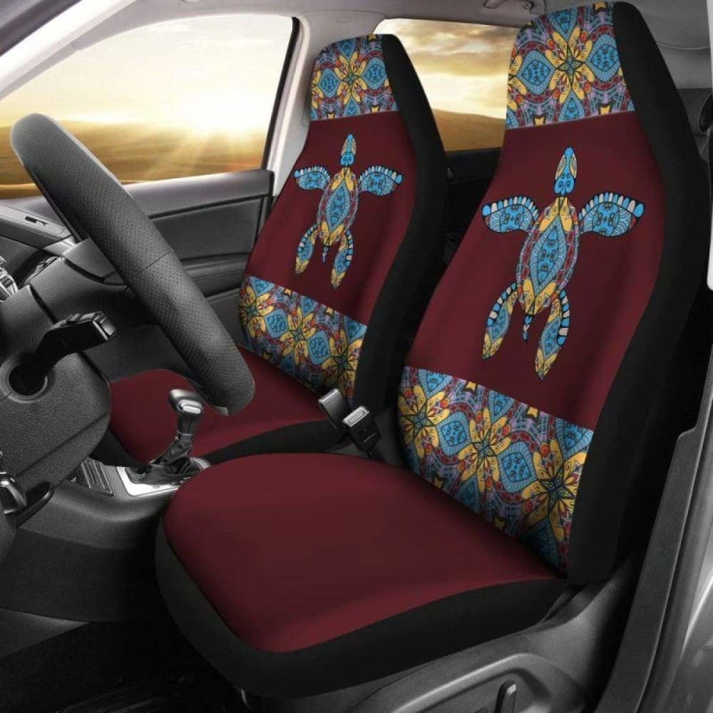 Turtle With Dark Red Pattern Hawaiian Car Seat Covers Set Of