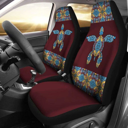Turtle With Dark Red Pattern Hawaiian Car Seat Covers Set Of