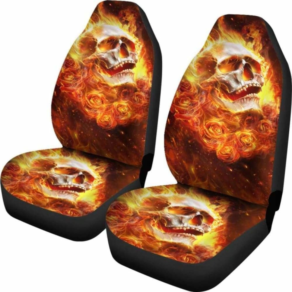 Set Pcs Flaming Skull Fire Skull Seat Cover Sugar Skulls