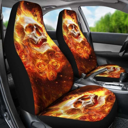Set Pcs Flaming Skull Fire Skull Seat Cover Sugar Skulls