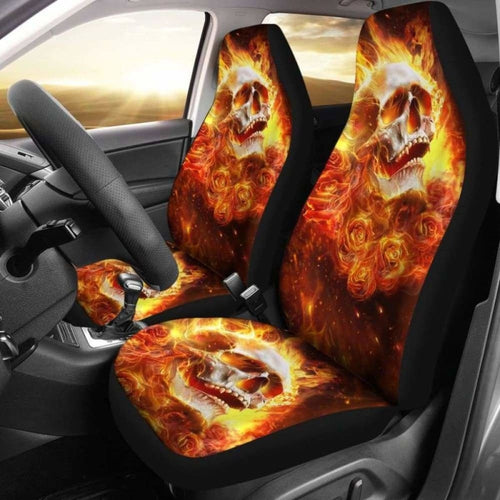 Set Pcs Flaming Skull Fire Skull Seat Cover Sugar Skulls