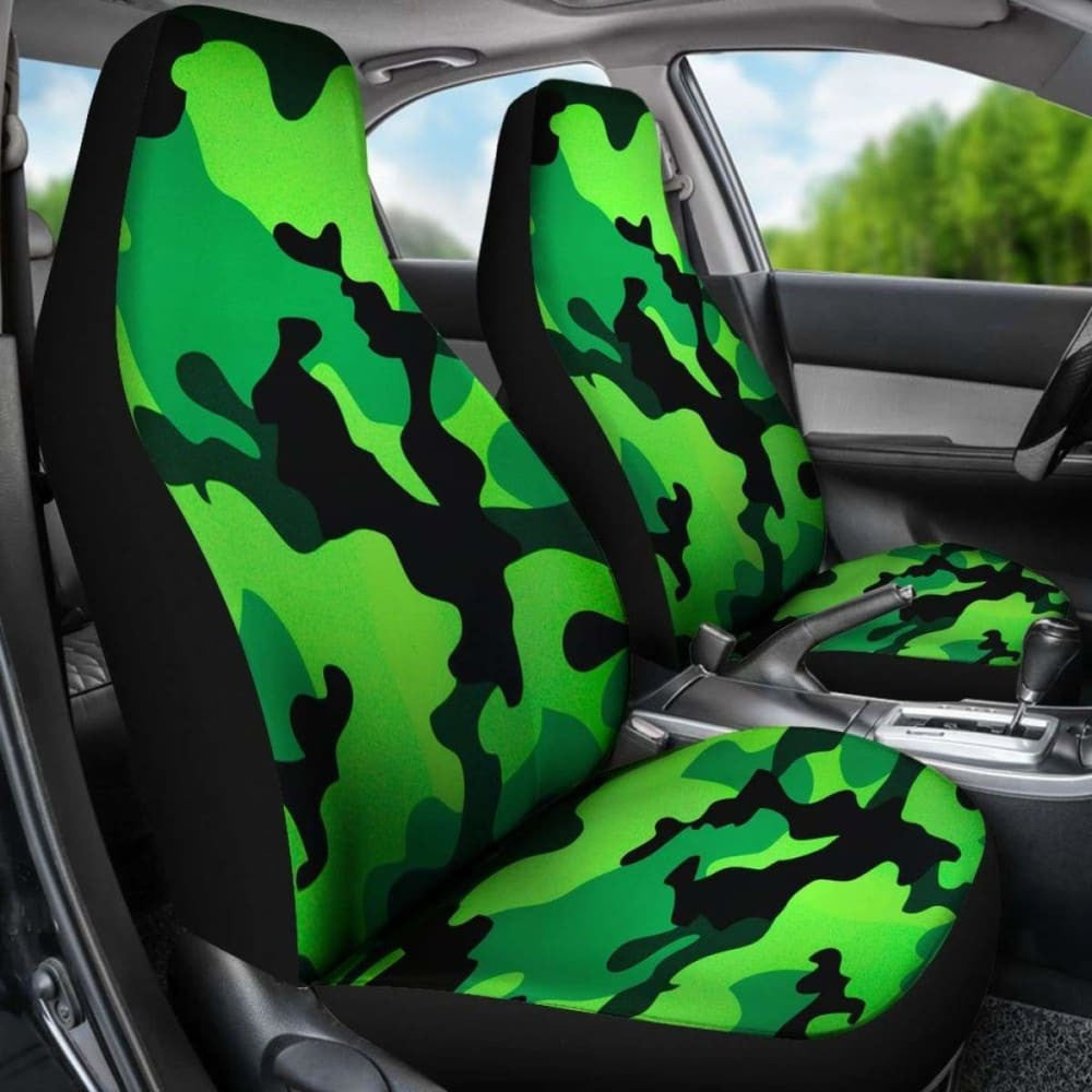 Neon Green Military Camo Inspired Car Seat Covers Set Of