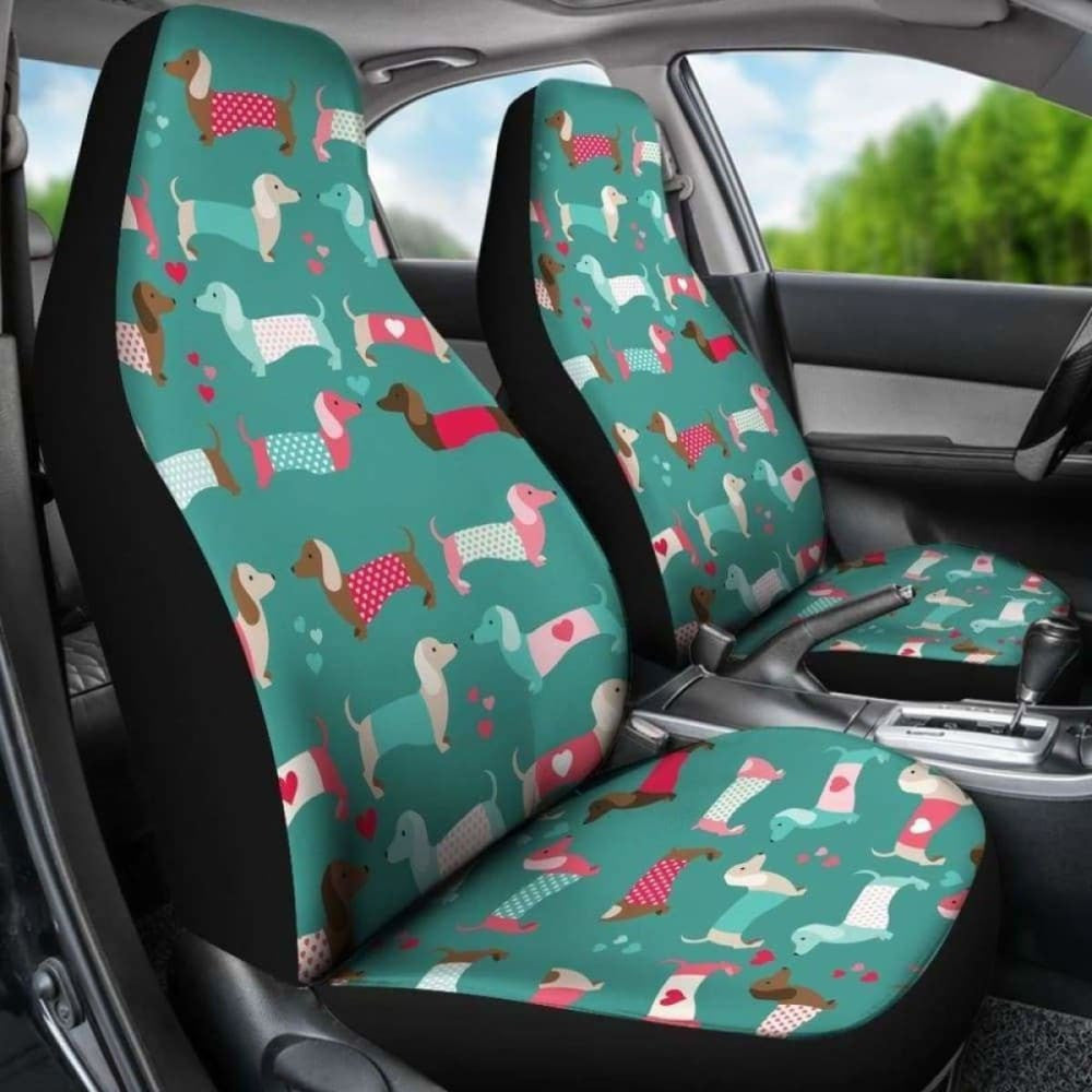 Dachshund Pattern In Blue Color Car Seat Covers