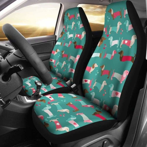 Dachshund Pattern In Blue Color Car Seat Covers