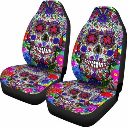 Set Of Pcs Colorful Sugar Skull Car Seat Cover.