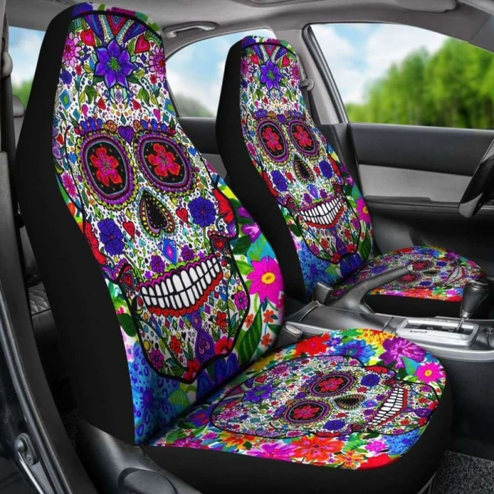 Set Of Pcs Colorful Sugar Skull Car Seat Cover.