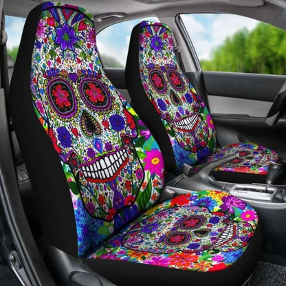 Set Of Pcs Colorful Sugar Skull Car Seat Cover.