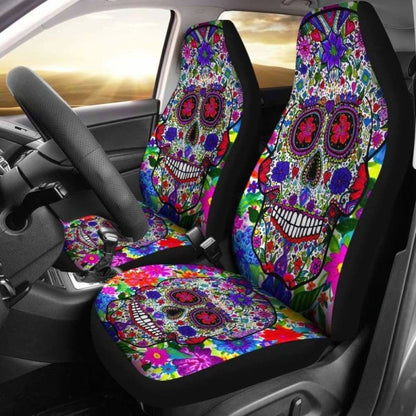 Set Of Pcs Colorful Sugar Skull Car Seat Cover.