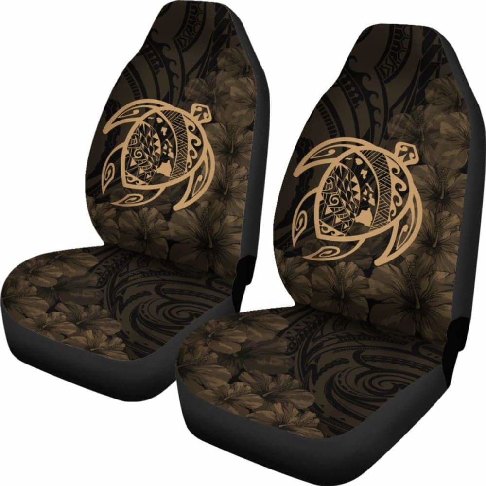 Alohawaii Car Seat Covers - Hawaii Turtle Map Hibiscus Poly Gold - New Awesome