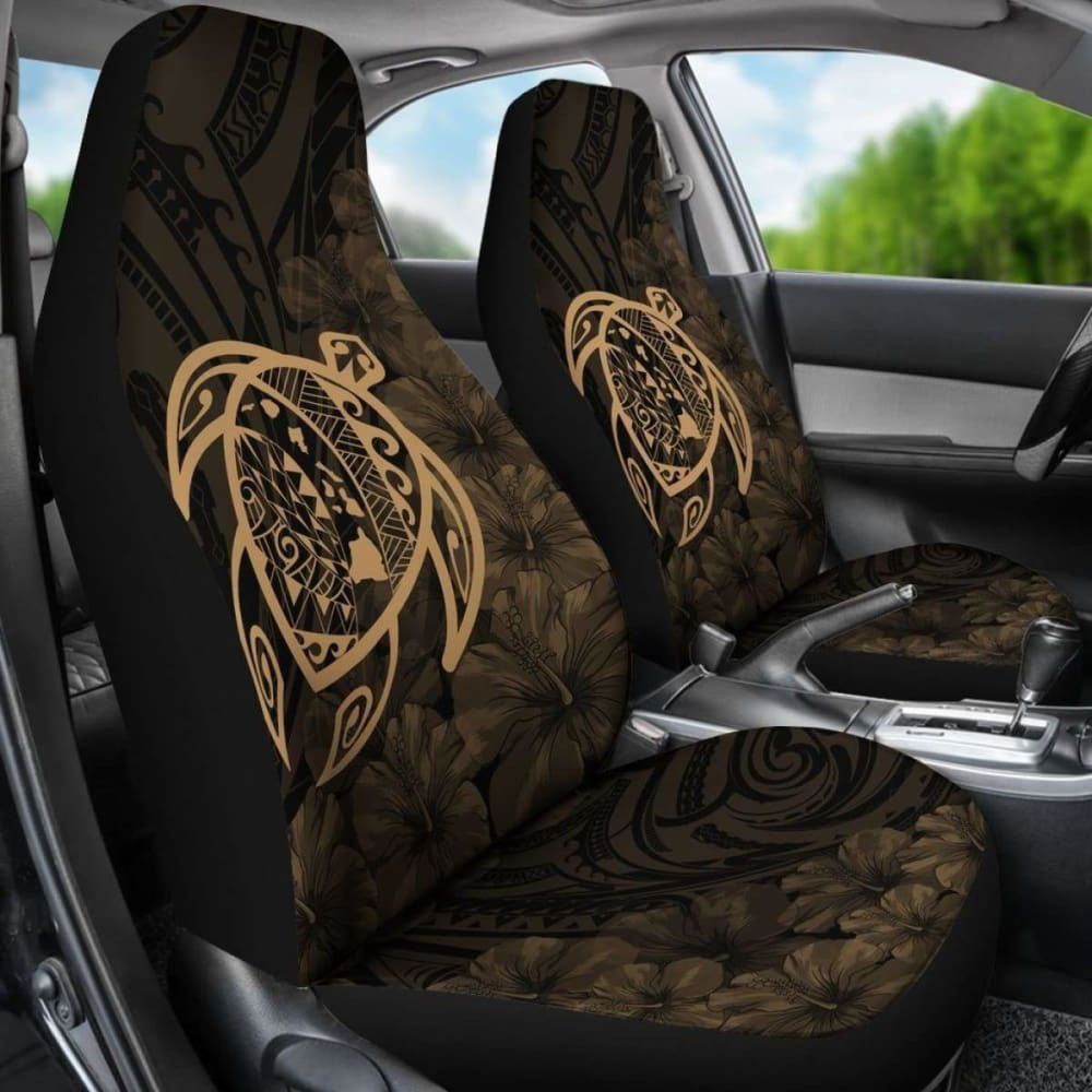 Alohawaii Car Seat Covers - Hawaii Turtle Map Hibiscus Poly Gold - New Awesome
