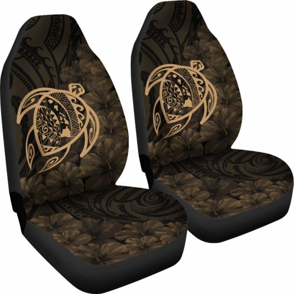 Alohawaii Car Seat Covers - Hawaii Turtle Map Hibiscus Poly Gold - New Awesome