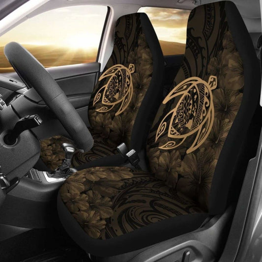 Alohawaii Car Seat Covers - Hawaii Turtle Map Hibiscus Poly Gold - New Awesome