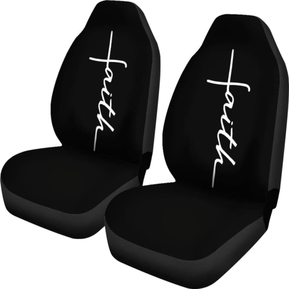 Faith Word Cross In White On Black Car Seat Covers Religious Christian Themed