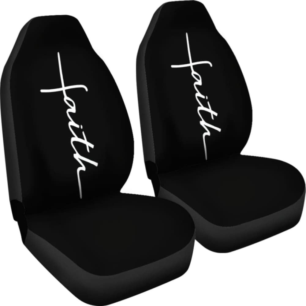 Faith Word Cross In White On Black Car Seat Covers Religious Christian Themed
