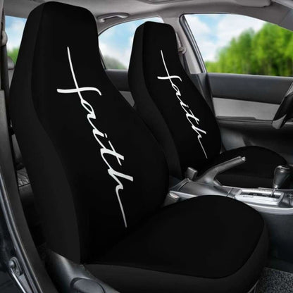 Faith Word Cross In White On Black Car Seat Covers Religious Christian Themed