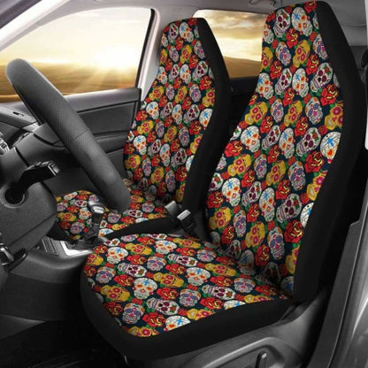 Set Flower Sugar Skull Seat Covers