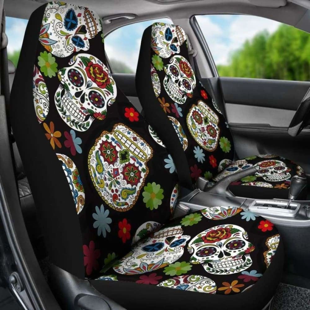 Set Of Sugar Skull Day Of The Dead Seat Covers