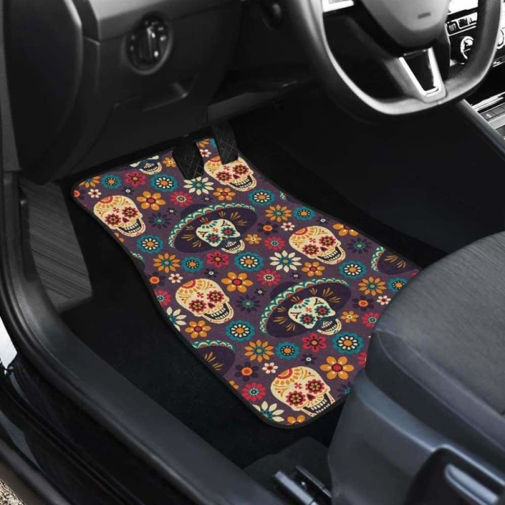 Sugar Skulls Flower Maxican Pattern Front And Back Car Mats