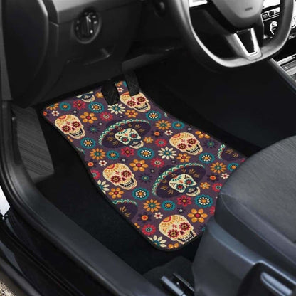 Sugar Skulls Flower Maxican Pattern Front And Back Car Mats