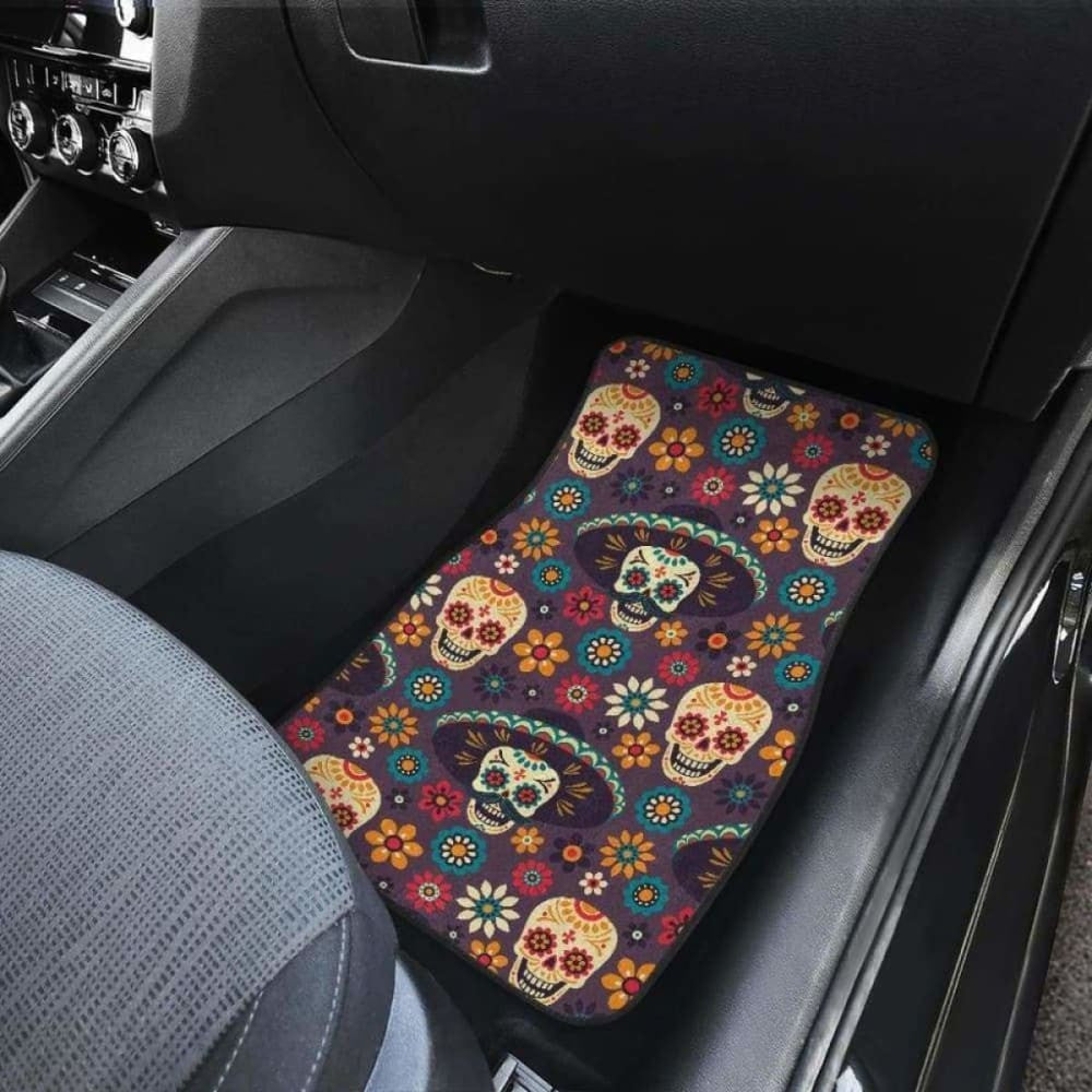 Sugar Skulls Flower Maxican Pattern Front And Back Car Mats