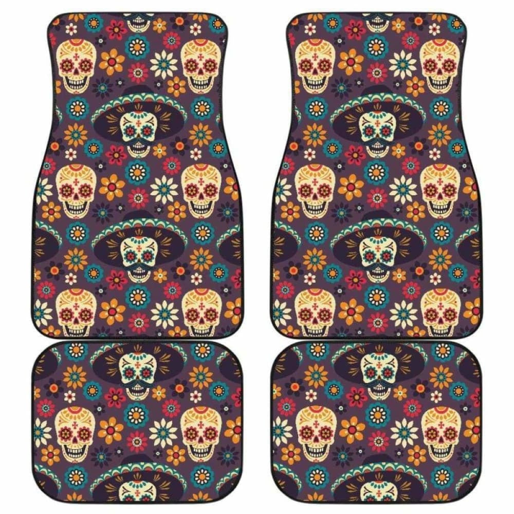 Sugar Skulls Flower Maxican Pattern Front And Back Car Mats