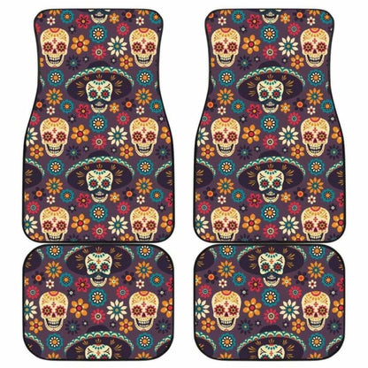 Sugar Skulls Flower Maxican Pattern Front And Back Car Mats