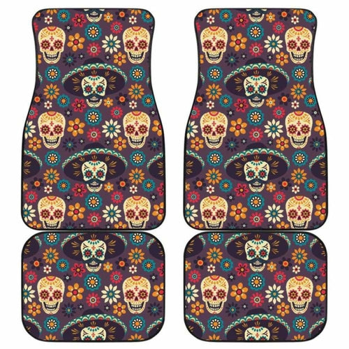 Sugar Skulls Flower Maxican Pattern Front And Back Car Mats