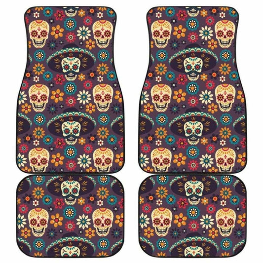 Sugar Skulls Flower Maxican Pattern Front And Back Car Mats