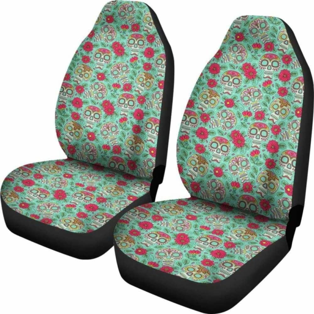 Set Of Pcs - Sugar Skulls - Day Of The Dead Car Seat Covers