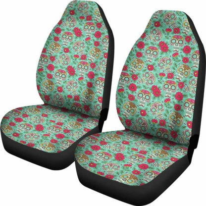 Set Of Pcs - Sugar Skulls - Day Of The Dead Car Seat Covers