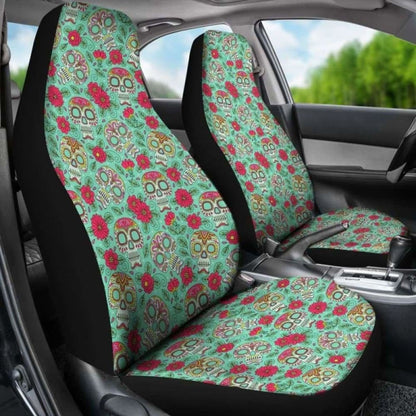 Set Of Pcs - Sugar Skulls - Day Of The Dead Car Seat Covers
