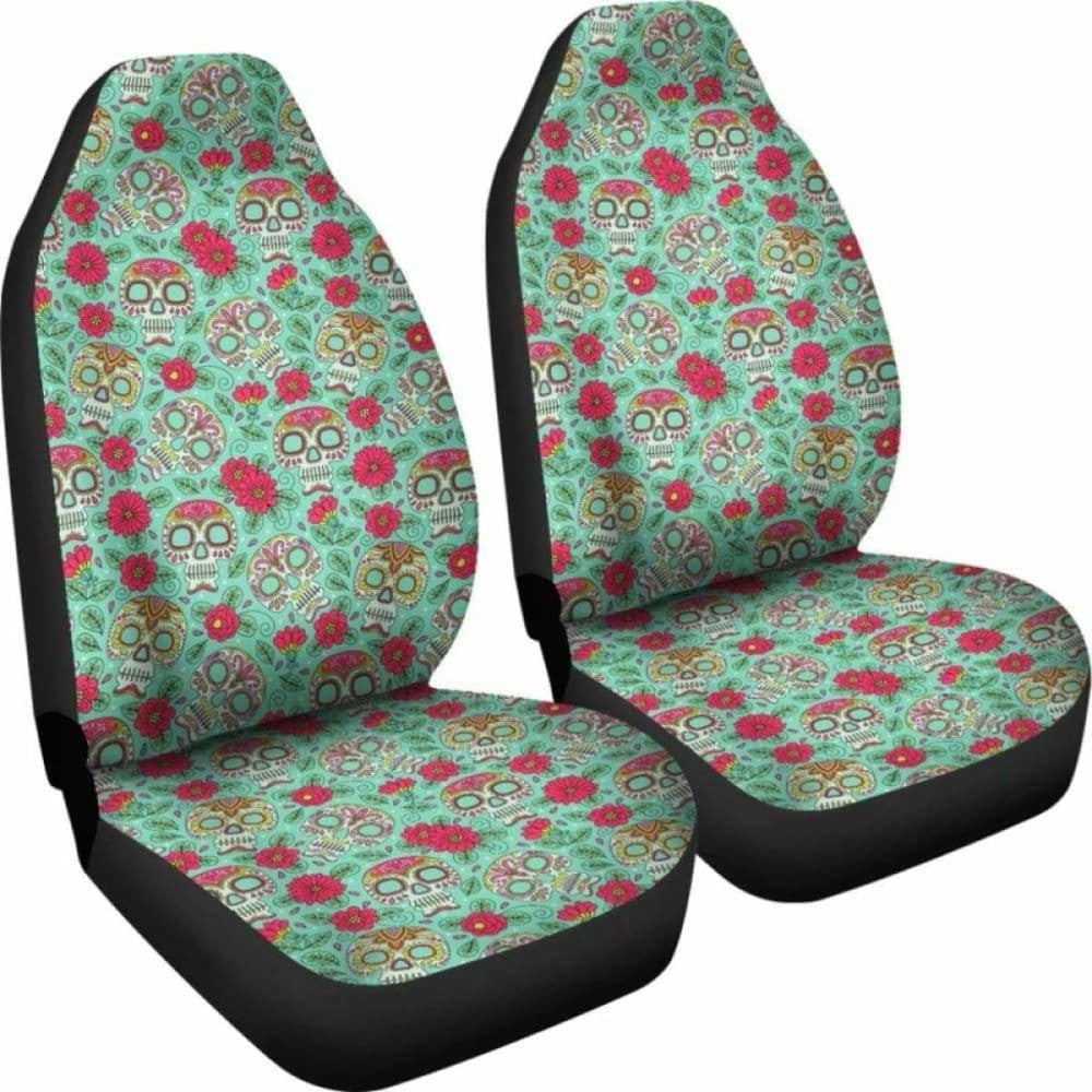 Set Of Pcs - Sugar Skulls - Day Of The Dead Car Seat Covers