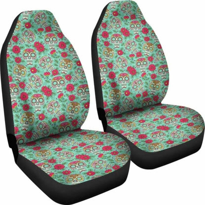 Set Of Pcs - Sugar Skulls - Day Of The Dead Car Seat Covers