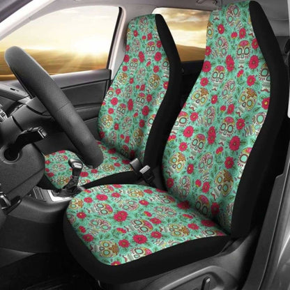 Set Of Pcs - Sugar Skulls - Day Of The Dead Car Seat Covers
