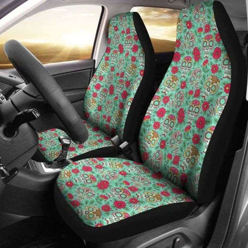 Set Of Pcs - Sugar Skulls - Day Of The Dead Car Seat Covers