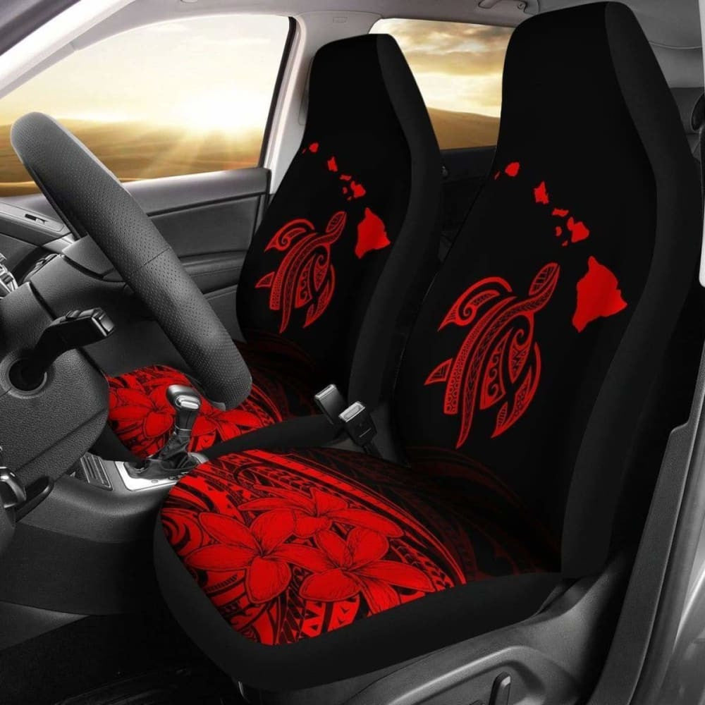 Hawaii Map Plumeria Polynesian Red Turtle Car Set Covers - New - Awesome