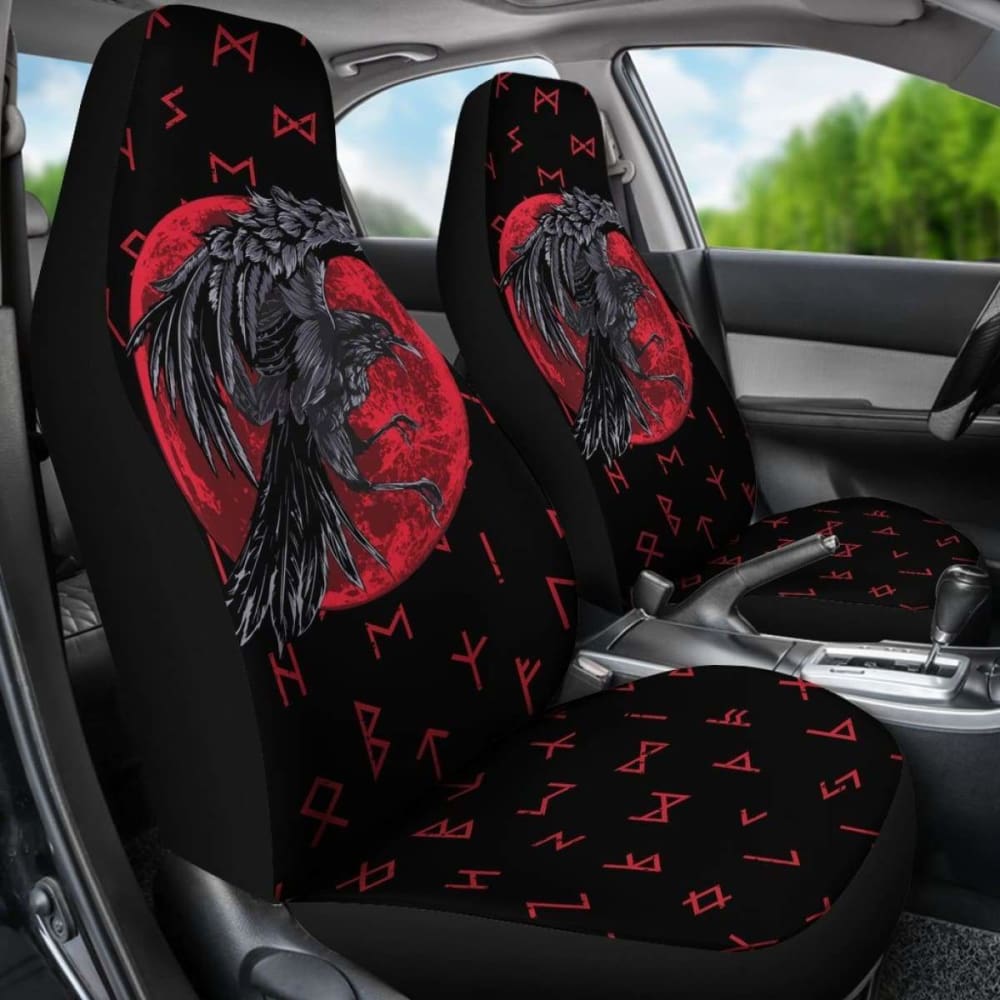 Viking Car Seat Covers , Odin Raven With Blood Moon Amazing