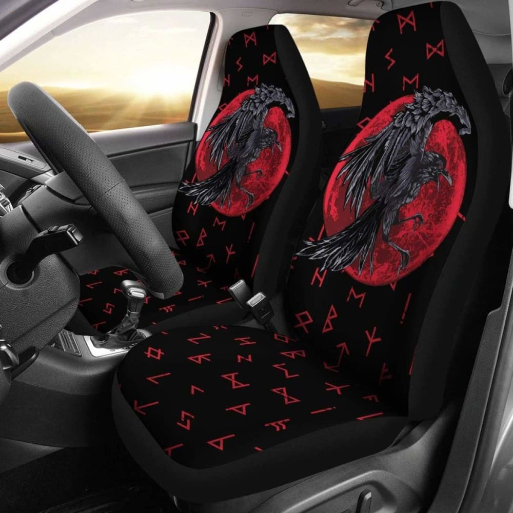 Viking Car Seat Covers , Odin Raven With Blood Moon Amazing