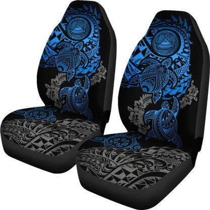 American Samoa Car Seat Covers - American Samoa Seal Blue Turtle Gray Hibiscus Flowing - Amazing