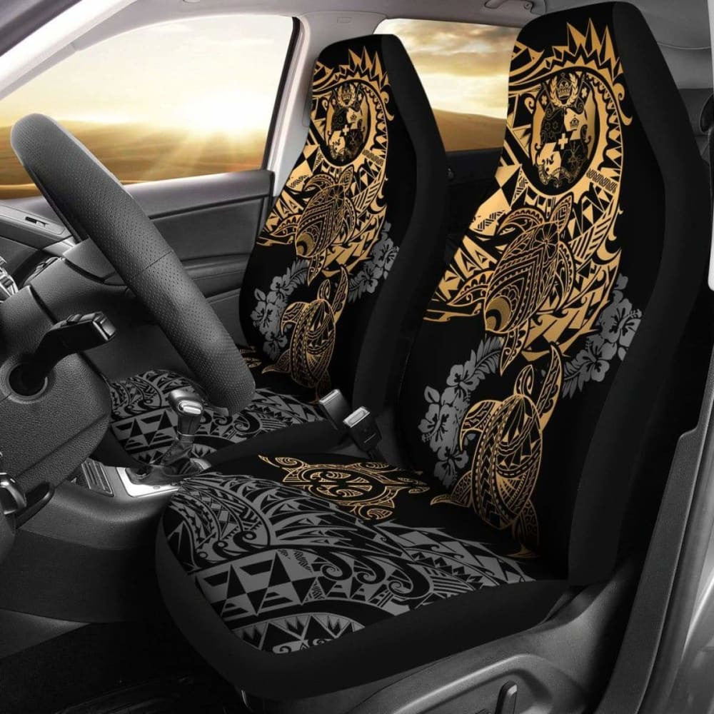 Tonga Polynesian Car Seat Covers - Gold Turtle Flowing - Amazing