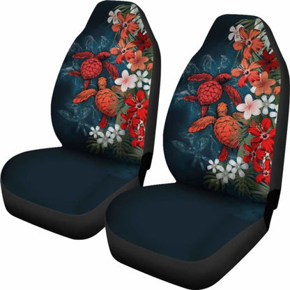 Kanaka Maoli (Hawaiian) Car Seat Covers - Sea Turtle Tropical Hibiscus And Plumeria Red Amazing